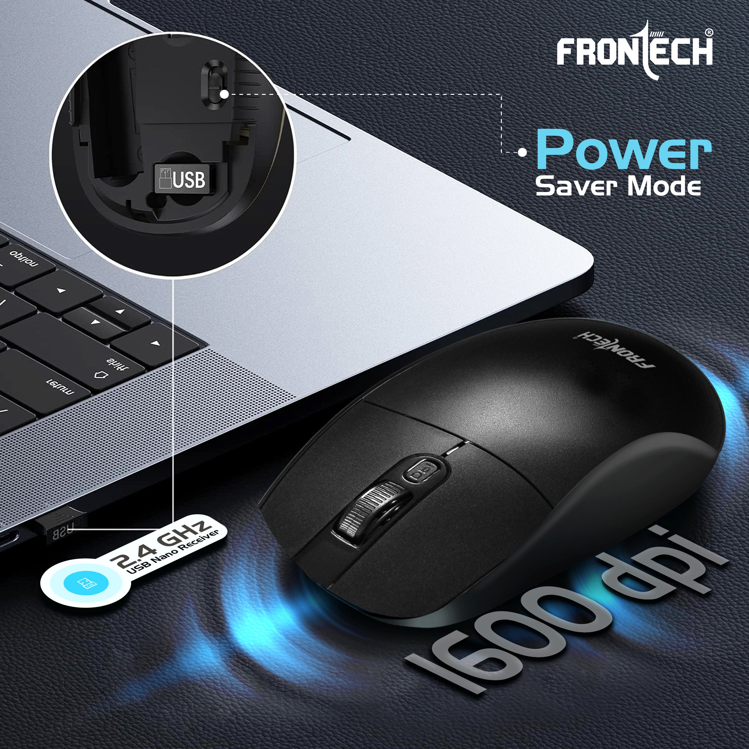Frontech Wireless Optical Mouse | 2.4GHz | 1600DPI | USB Nano Receiver | Ergonomic Design | Black (MS-0056) Frontech Wireless Optical Mouse | 2.4GHz | 1600DPI | USB Nano Receiver | Ergonomic Design | Black (MS-0056)